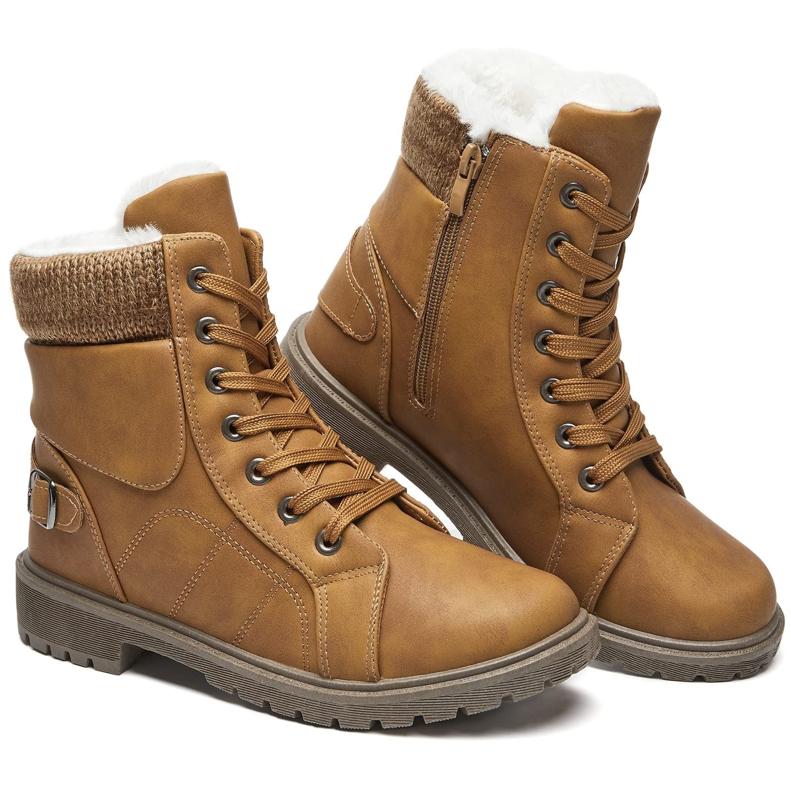 Womens Winter Snow Boots Fur Lined Ankle Boots Brown US7