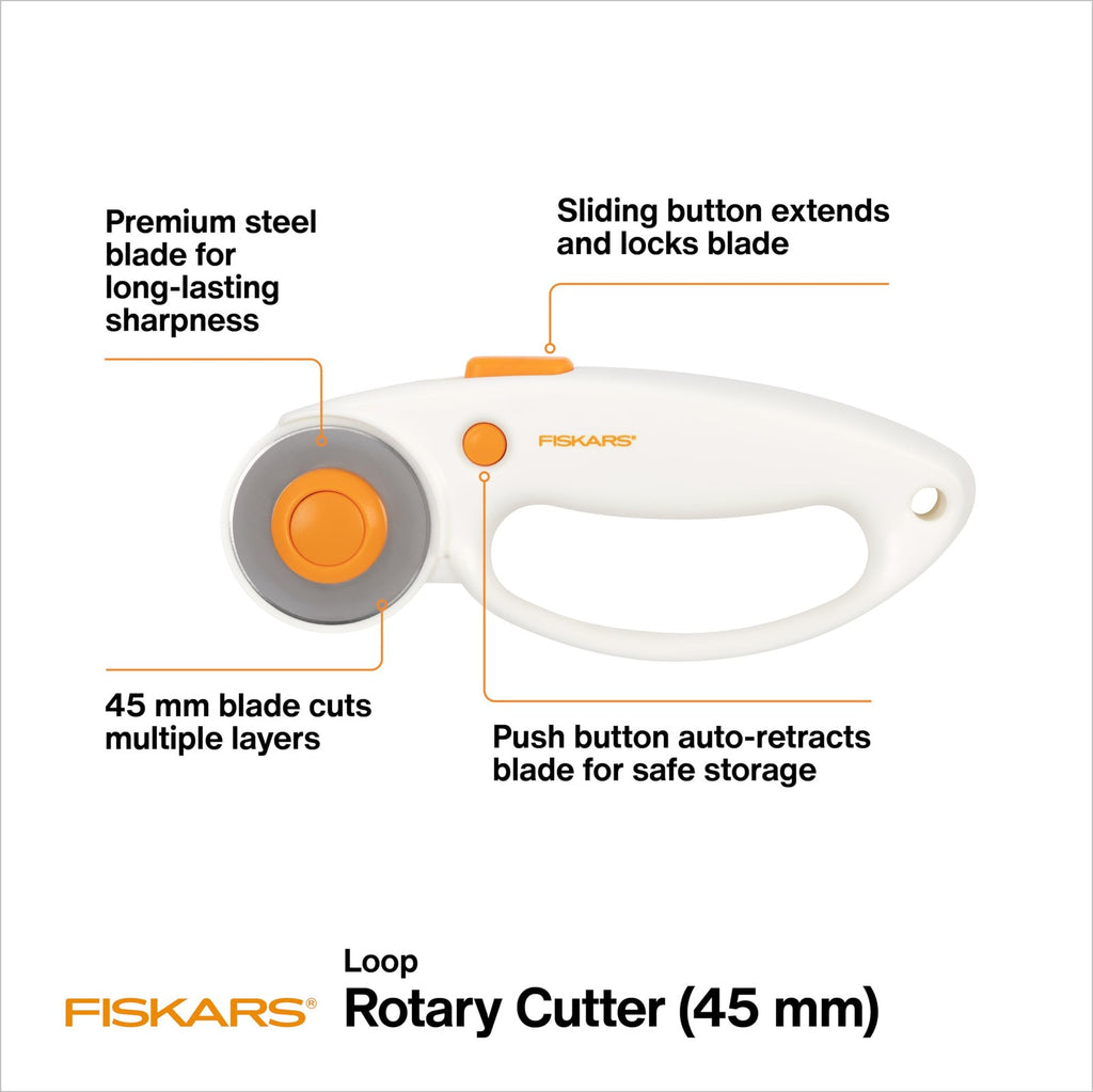 Fiskars 45mm Rotary Cutter, Premium Steel Blade for Crafts & Sewing