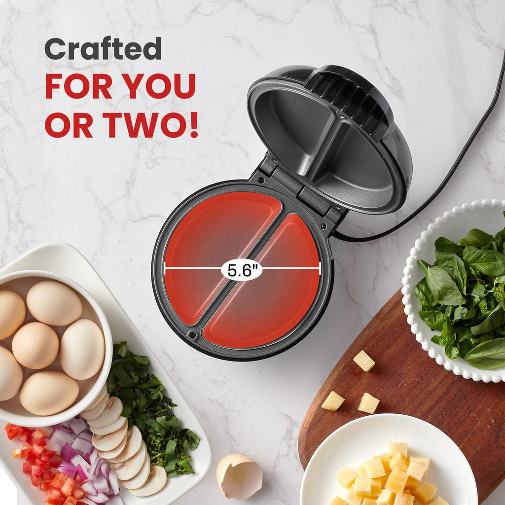 Elite Gourmet EOM123 Non-Stick Omelet Maker, 2 Individual 5.6" Portions