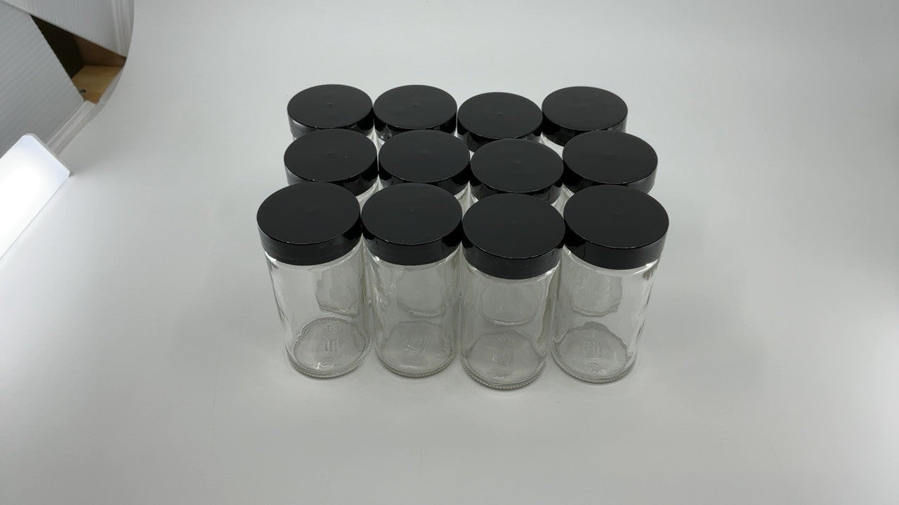 Kamenstein 5244227 Empty Jars With Black Cap, Set Of 12, 3-Ounce