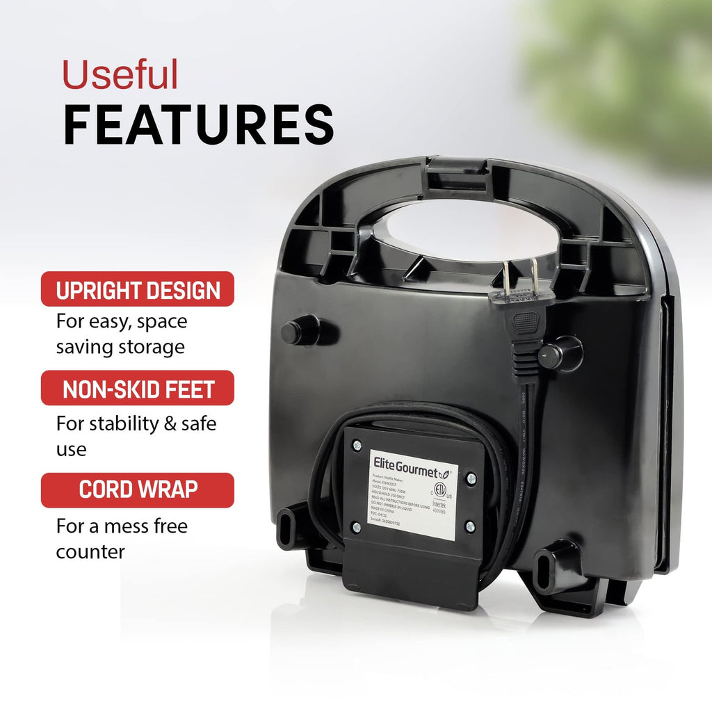 Black Nonstick Belgian Waffle Maker, 2 Slice, Compact Design