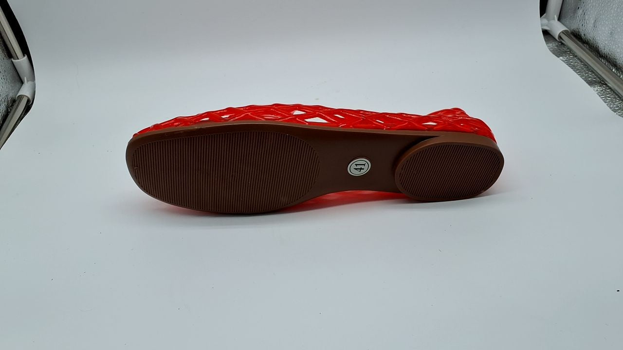 Molozoey Women's Jelly Mesh Ballet Flats, Closed Toe, Red, Size 9