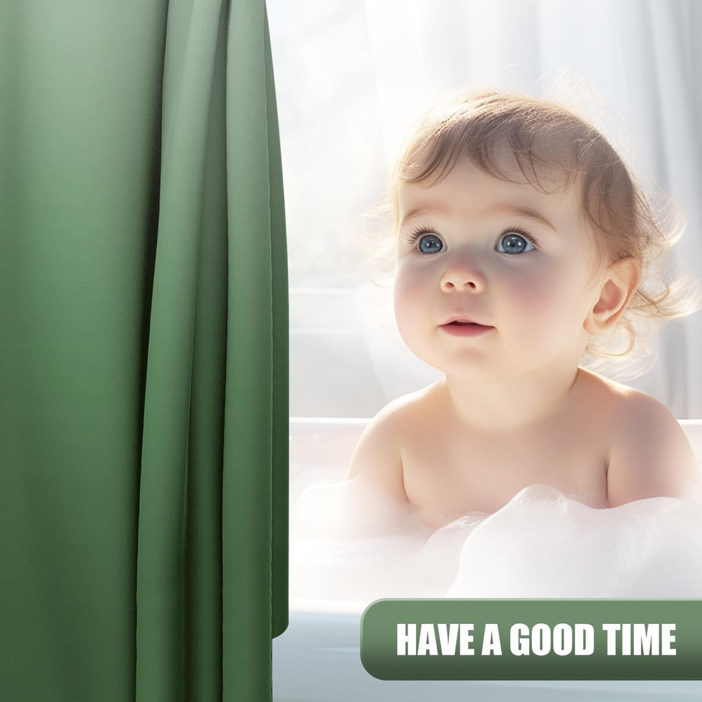 Modern Sage Green Ombre Shower Curtain, 72x72 in, Waterproof, 12 Hooks