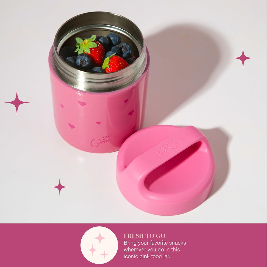 Insulated 12-Ounce Food Jar Pink Hearts, Double Wall Stainless Steel