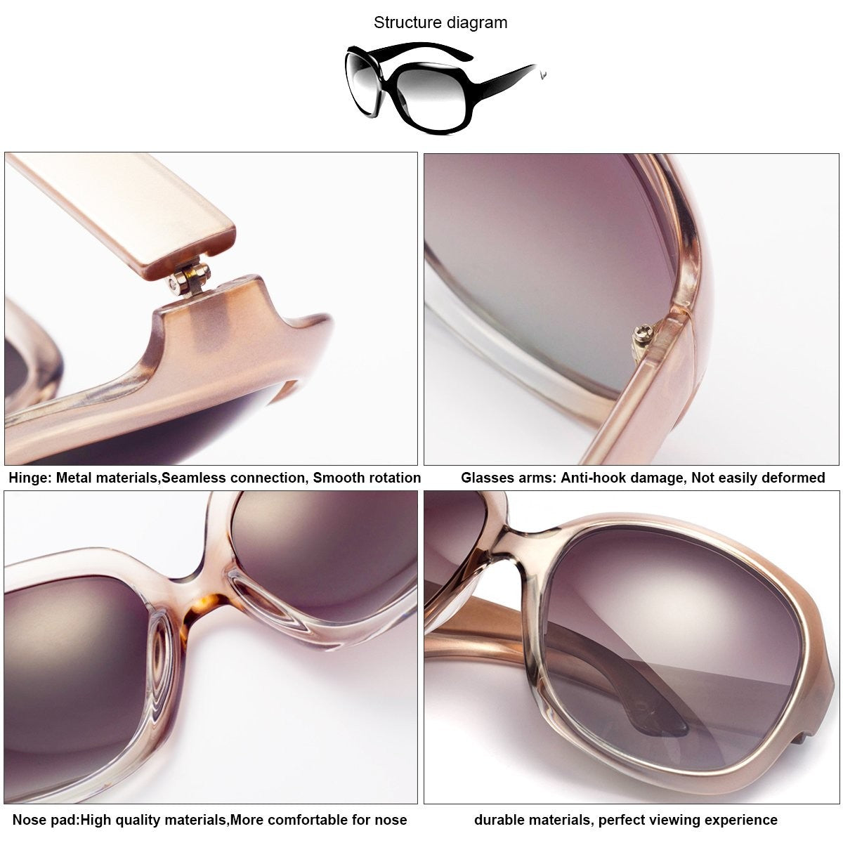 UV400 Polarized Sunglasses for Women, AkoaDa Champagne Style