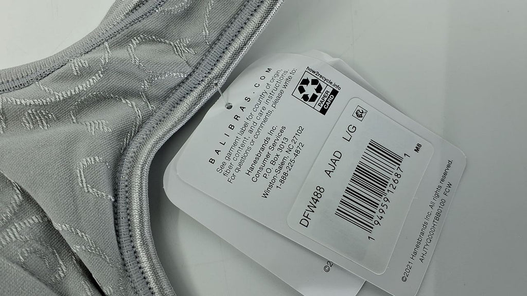 Bali Full-Coverage Wirefree Bra, Large, Moisture-Wicking, Grey Swirl