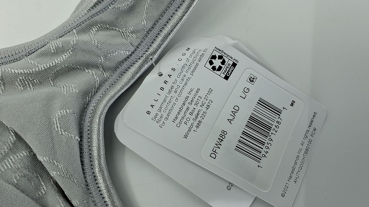 Bali Full-Coverage Wirefree Bra, Large, Moisture-Wicking, Grey Swirl