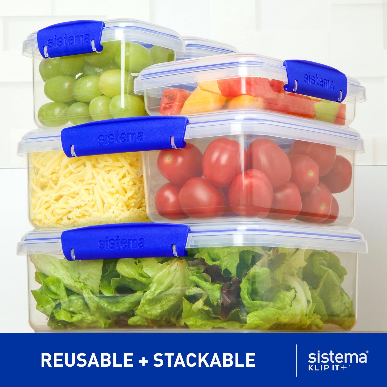 Airtight 5L Sistema KLIP IT Food Storage Container, Clear w/ Blue Clips