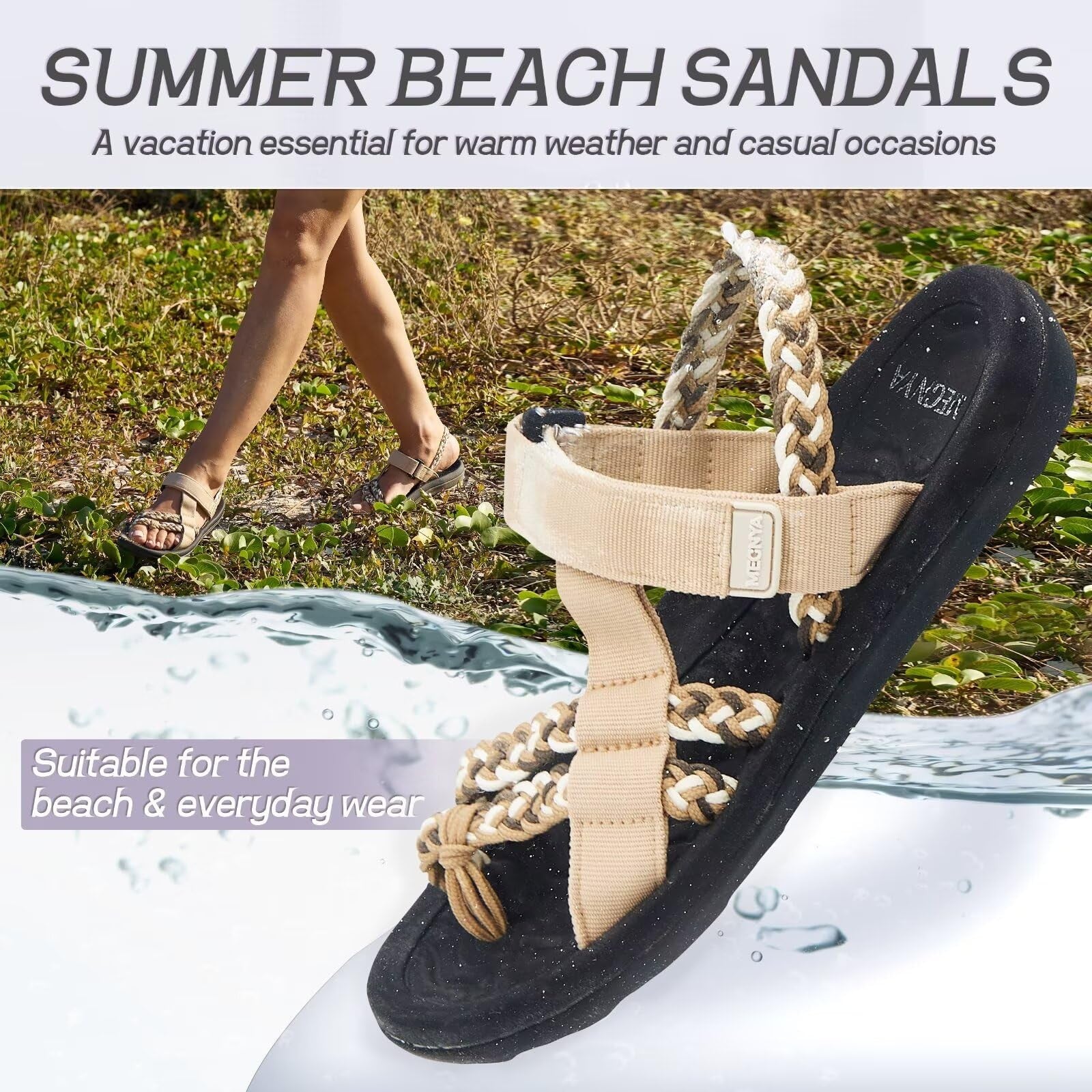 MEGNYA Soft Arch Support Walking Shoes for Women, Adjustable Hook and Loop,  9