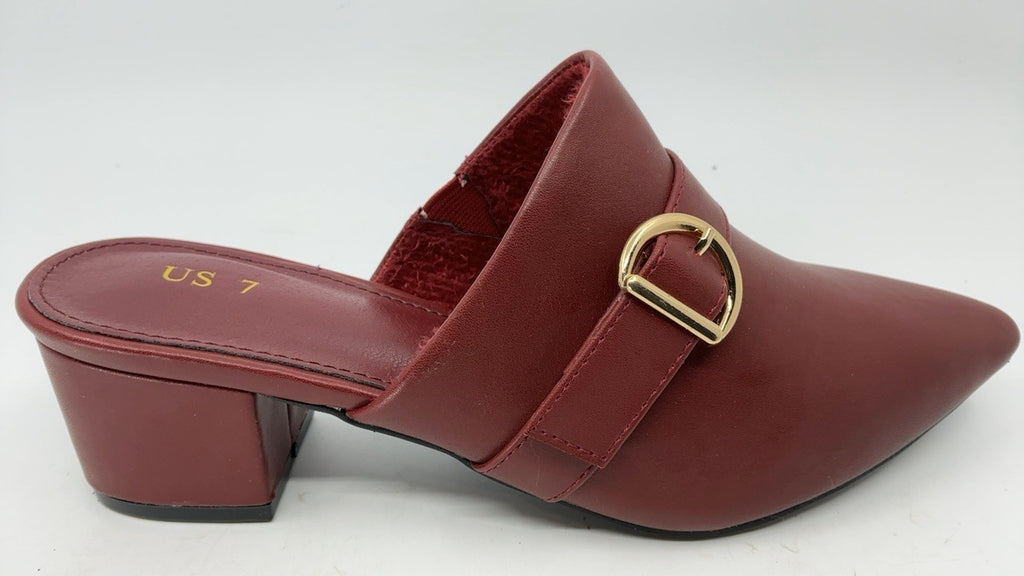 Allegra K Women's Pointed Toe Block Heel Burgundy Mules Shoes 7 M US