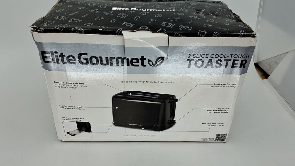 Elite Gourmet 2-Slice Toaster, Black, 6 Toast Settings, 1.25" Slots