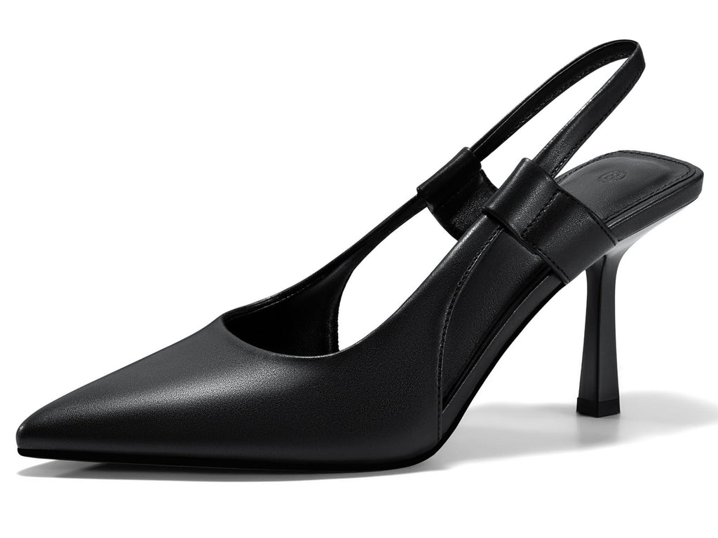 Coutgo Womens Black Slingback Heels Pumps Size 8 Pointed Toe