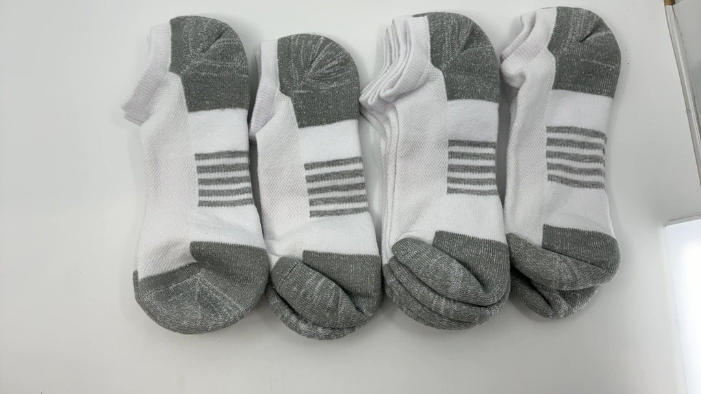 6 Pairs Men's Athletic No-Show Socks, Cotton Cushioned, White, 8-12