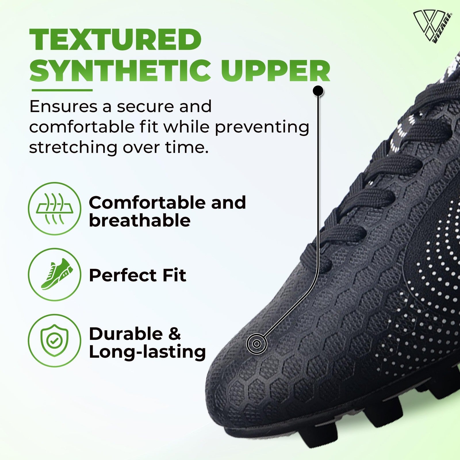 Vizari Stealth Soccer Cleats 9.5 Toddler Black/White Youth Athletic Shoes