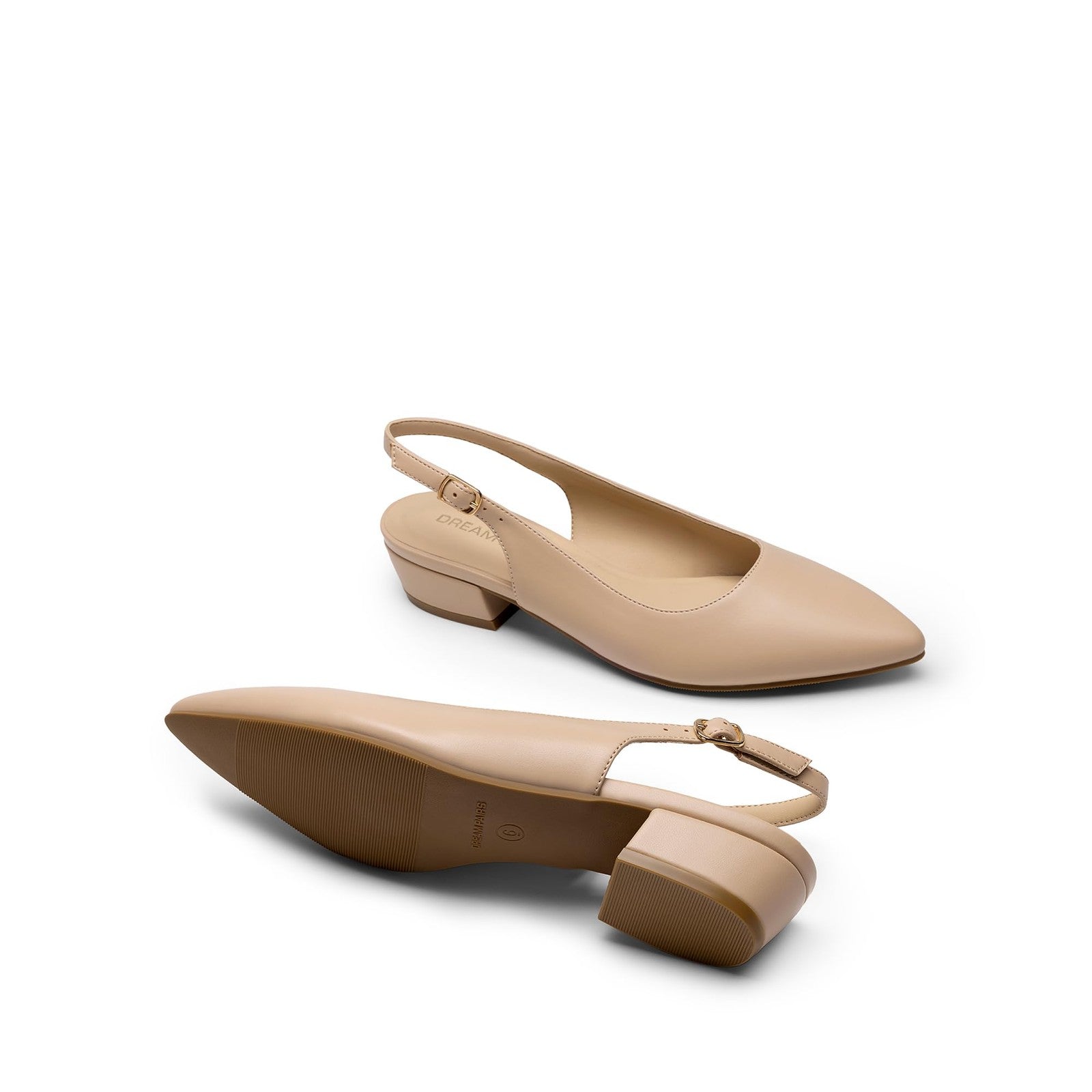 DREAM PAIRS Women’s Slingback Low Block Heels Size 8.5 Nude DWUMPU2504