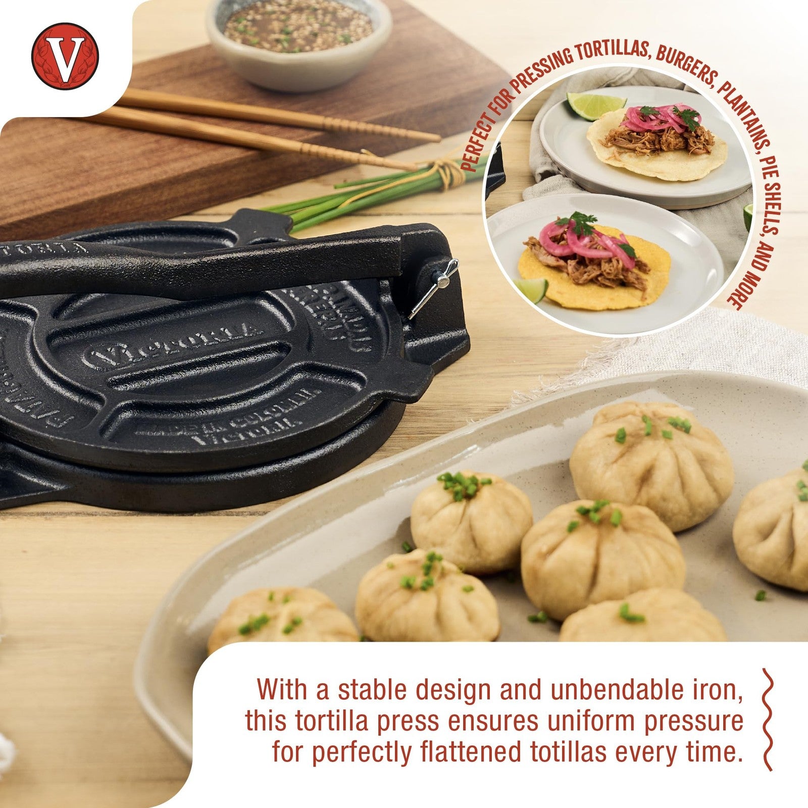 Victoria Cast Iron Tortilla Press 6.5 In Black Manual Maker