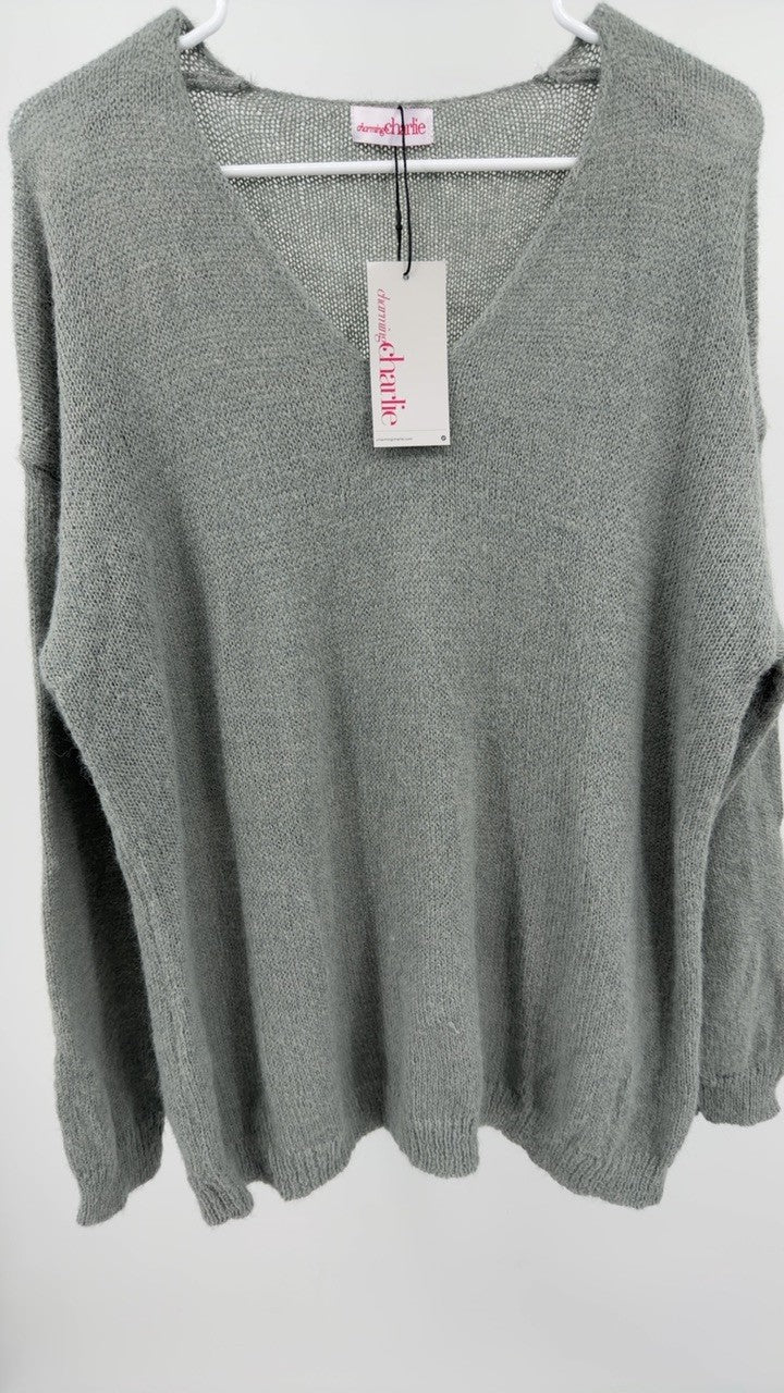 V-Neck Dropped Shoulder Sweater