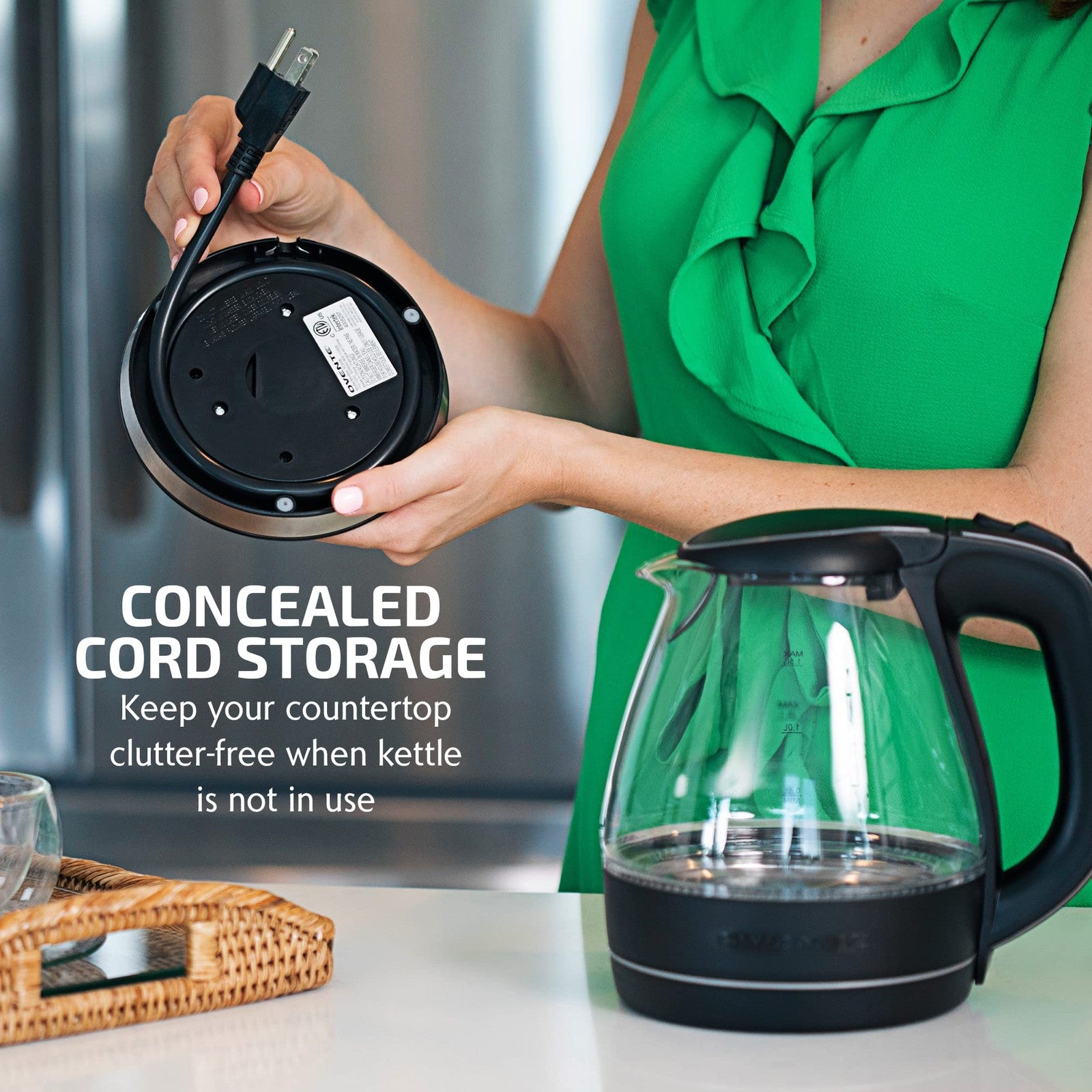 OVENTE 1.5L Glass Electric Kettle Black w/ LED Light & Safety Features