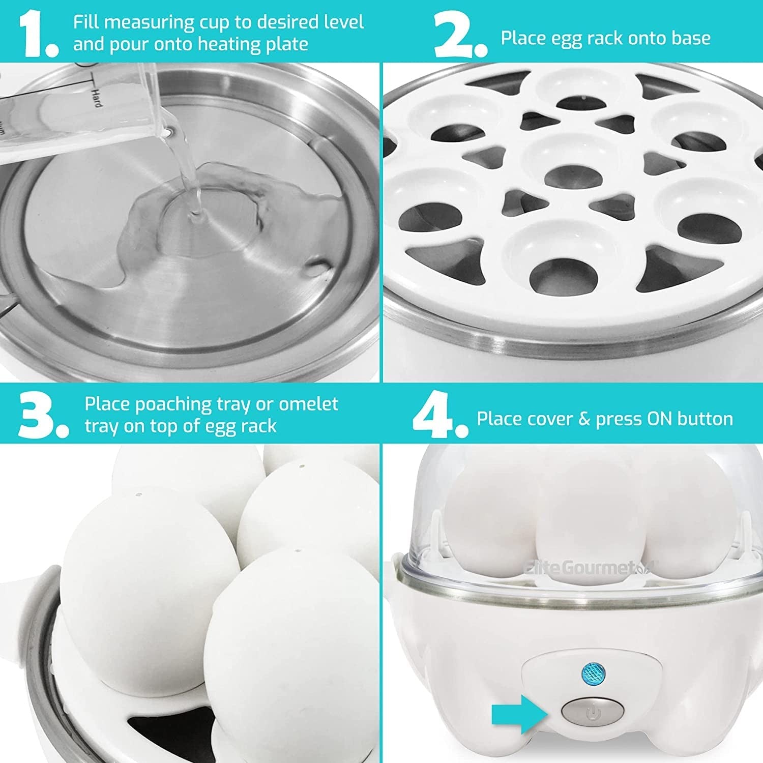 Elite Gourmet EGC-007## 7-Egg Cooker, Poacher & Omelet Maker, White