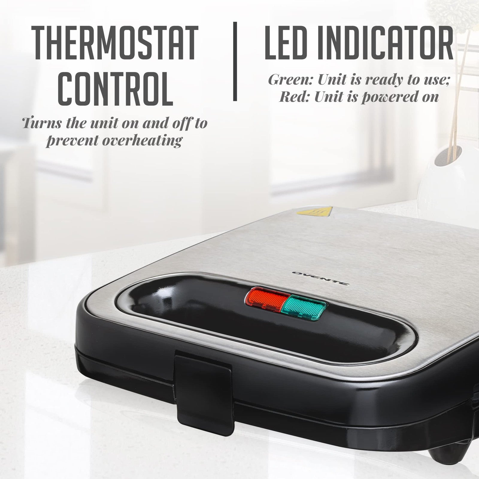 Compact OVENTE Panini Press Grill w/ Thermostat Control, Black GP0401B