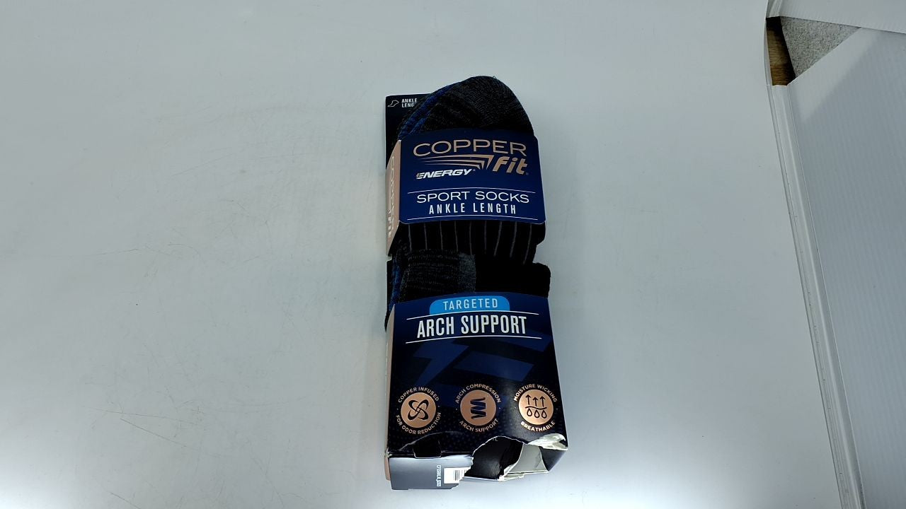 Copper Fit Unisex Copper Infused No Show Socks - 3 Pack , Large/X-Large, Black