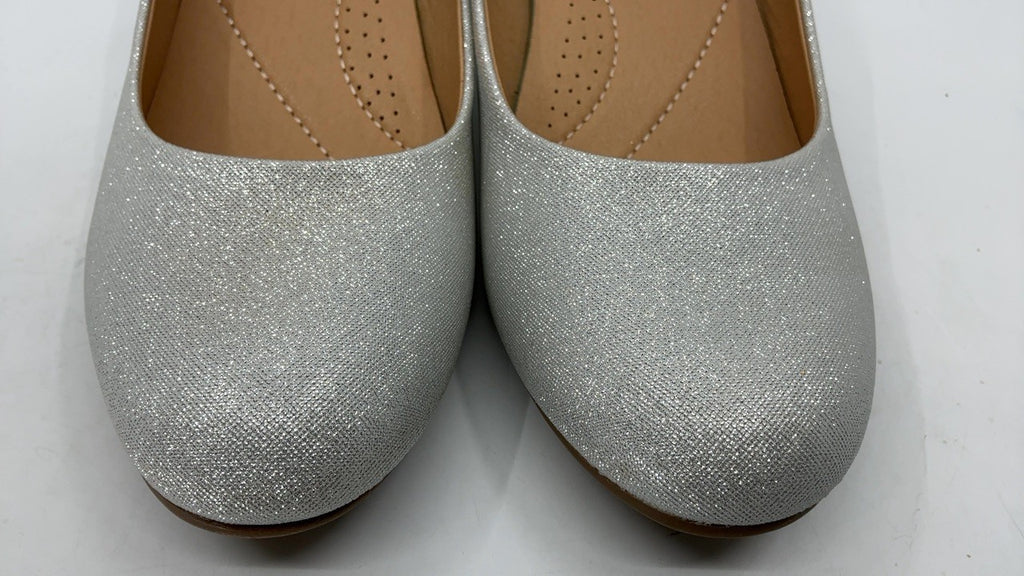 Silver Glitter Wedge Pumps Size 9 Women's Round Toe Mid Heels by Trary