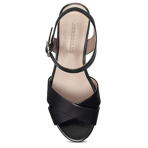 Aerosoles Women's Cosmos Heeled Sandal, Black Leather, 7.5