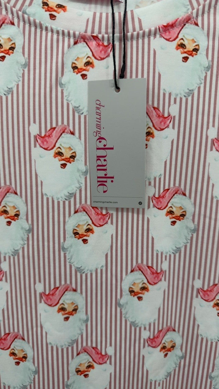 Santa Print Long Sleeve Top and Pants Lounge Set