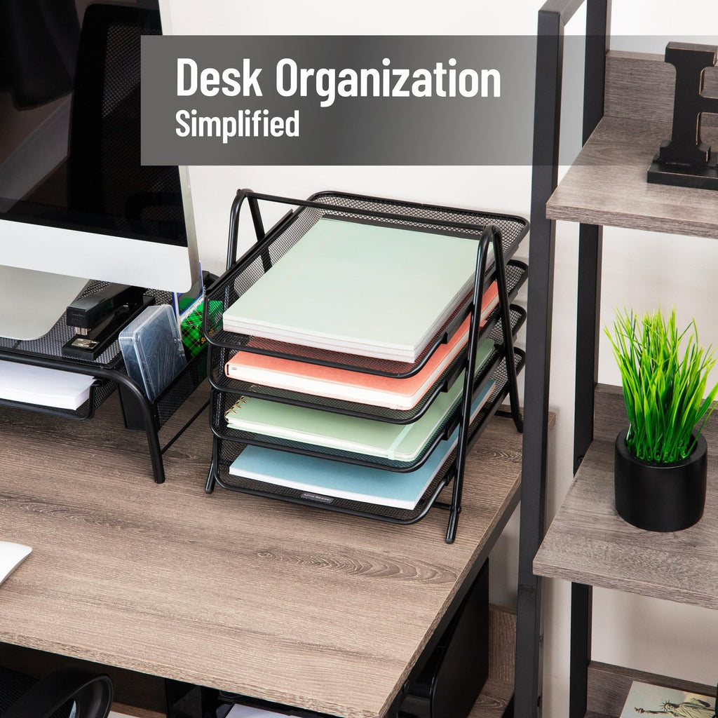 Black 4-Tier Paper Tray, Desk Organizer, Metal Mesh, 12L x 13.75W x 12.5H
