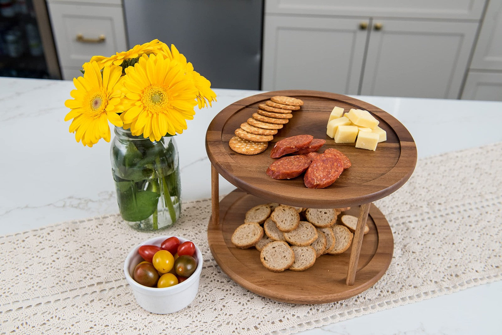 Lipper International 1302 Acacia Wood 2-Tier 10" Kitchen Turntable