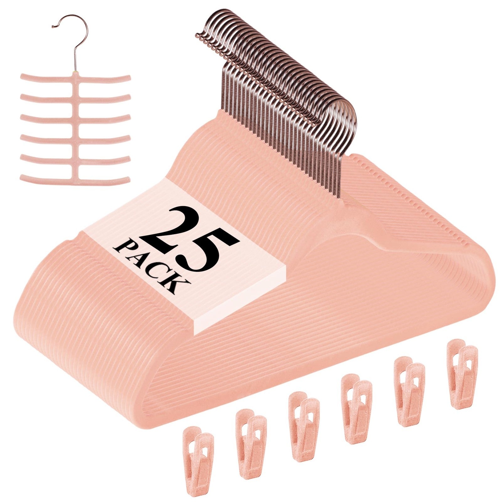 Space-Saving Velvet Clothes Hangers 25-Pack, Pink, Non-Slip Design