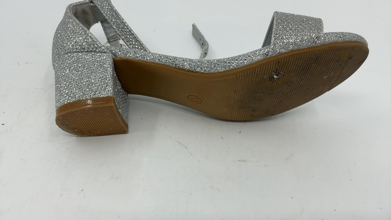 Girls Size 13 Silver Heels with Adjustable Strap for Weddings & Parties