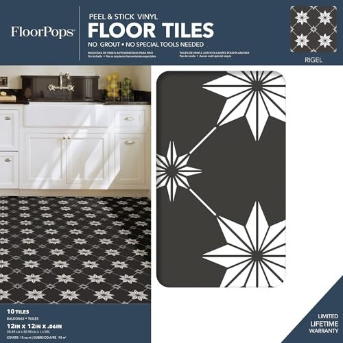 FloorPops Black Rigel Peel & Stick Floor Tiles, FP3990