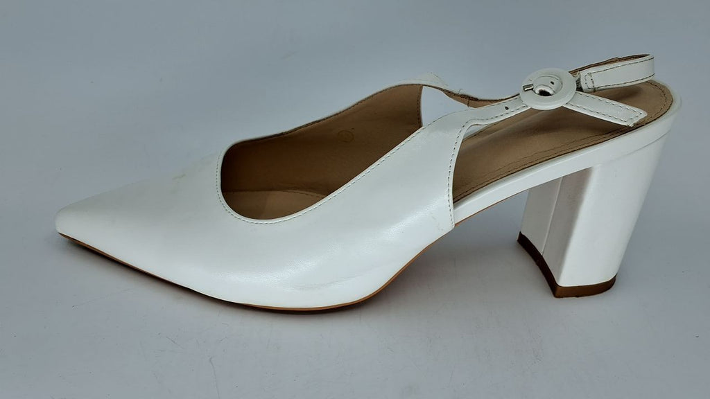 White Pointed Toe Block Heel Pumps Slingback Women's Shoes Size 11