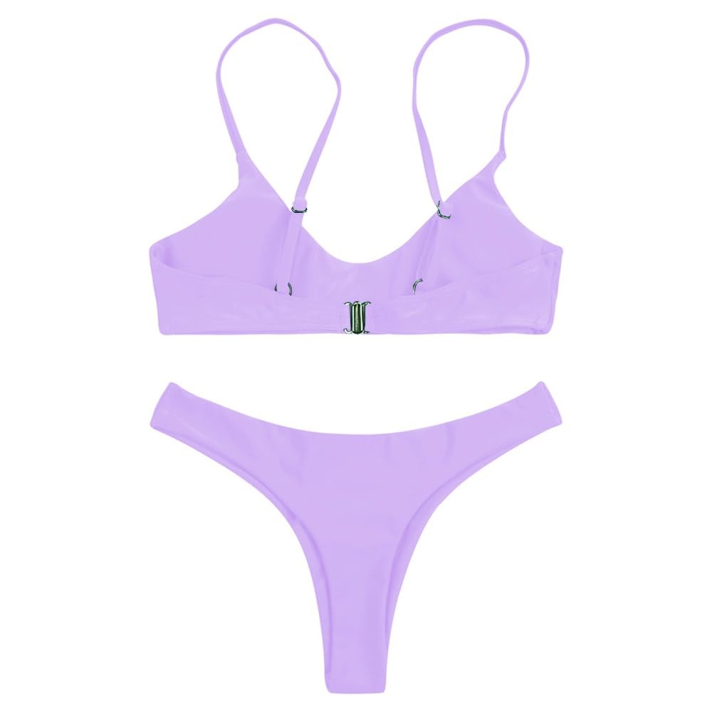 Women's Lavender Push Up Padded Thong Bikini Swimsuit, XL