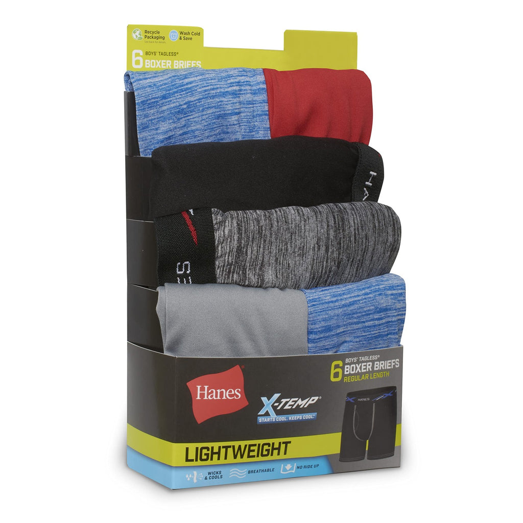 6-Pack Boys' Boxer Briefs, Moisture-Wicking, Hanes, Assorted Colors