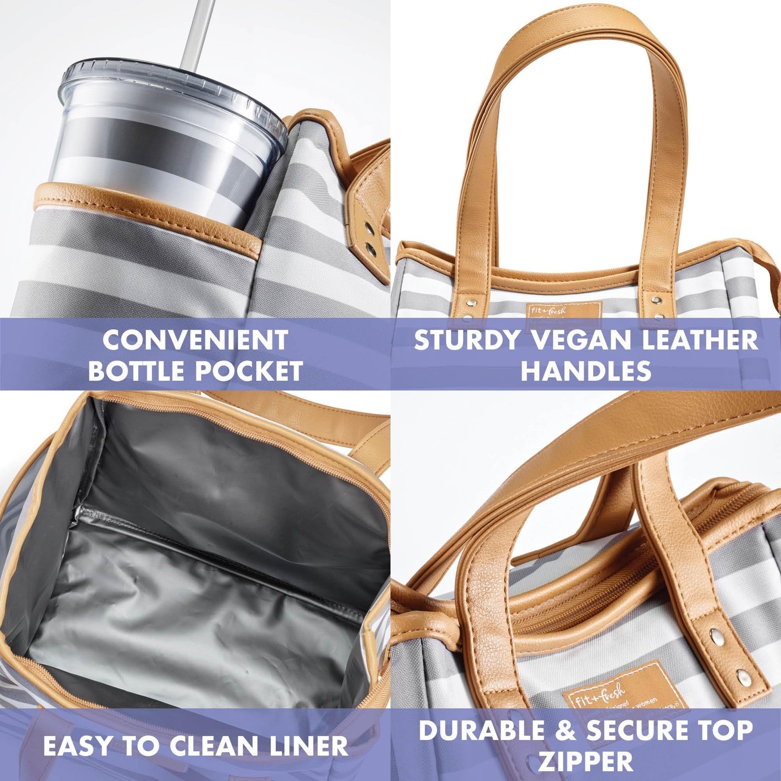Westerly Insulated Lunch Bag Kit w/ 2 Containers & Tumbler - Gray Stripes