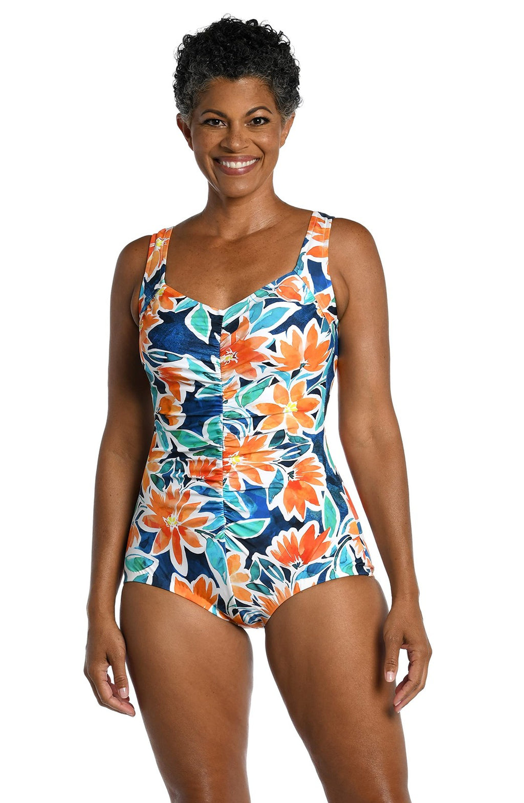 Maxine Women's One Piece Swimsuit, Floral Print, Size 16, Shirred Front