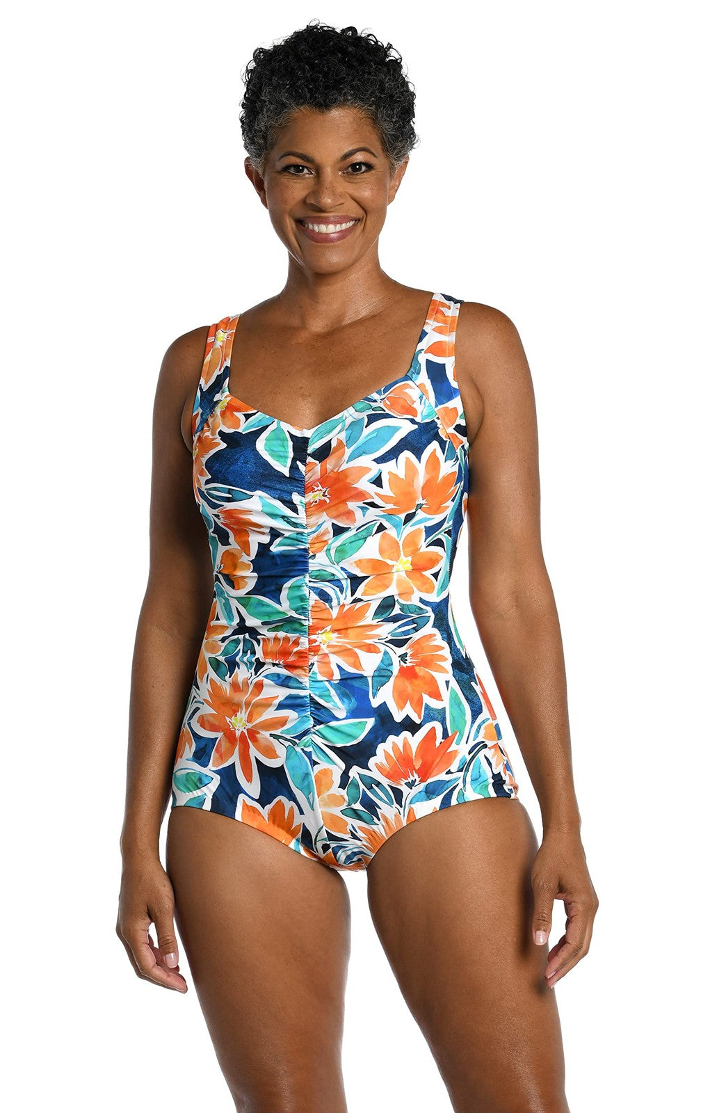 Maxine Women's One Piece Swimsuit, Floral Print, Size 16, Shirred Front