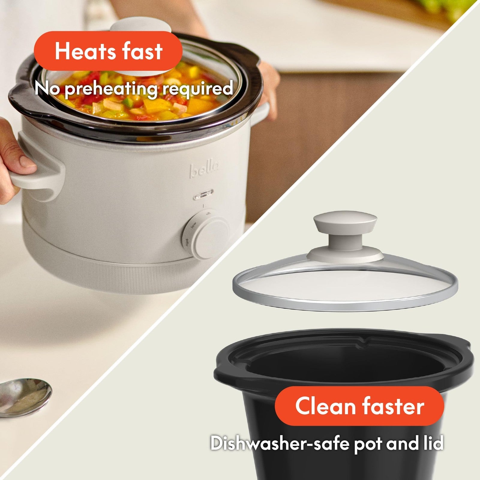 Oatmilk 1.5Qt Slow Cooker by Bella, Ceramic Nonstick, Cool Touch Handles