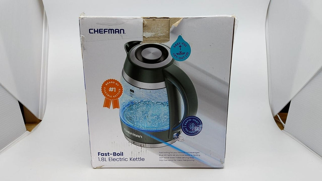 **For parts**Chefman 1500W Electric Kettle, 1.8L, Removable Lid, Stainless Steel