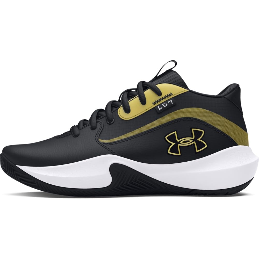 Under Armour Lockdown 7 Basketball Shoes, Black/Black/Gold, Kid's Size 6