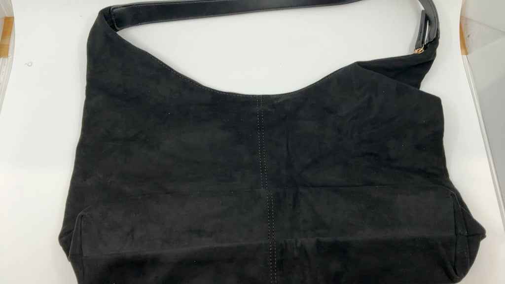 Trendy Black Suede Crescent Shoulder Bag w/ Top-Handle & Crossbody