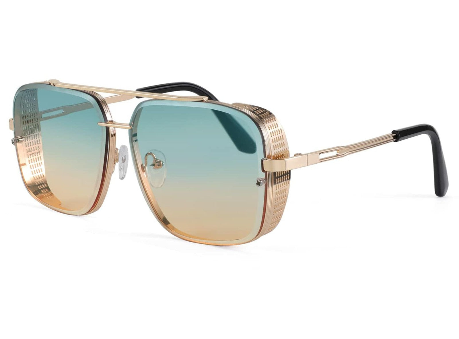 Retro Metal Aviator Sunglasses w/ UV400 Lenses, Gradient Green Pink