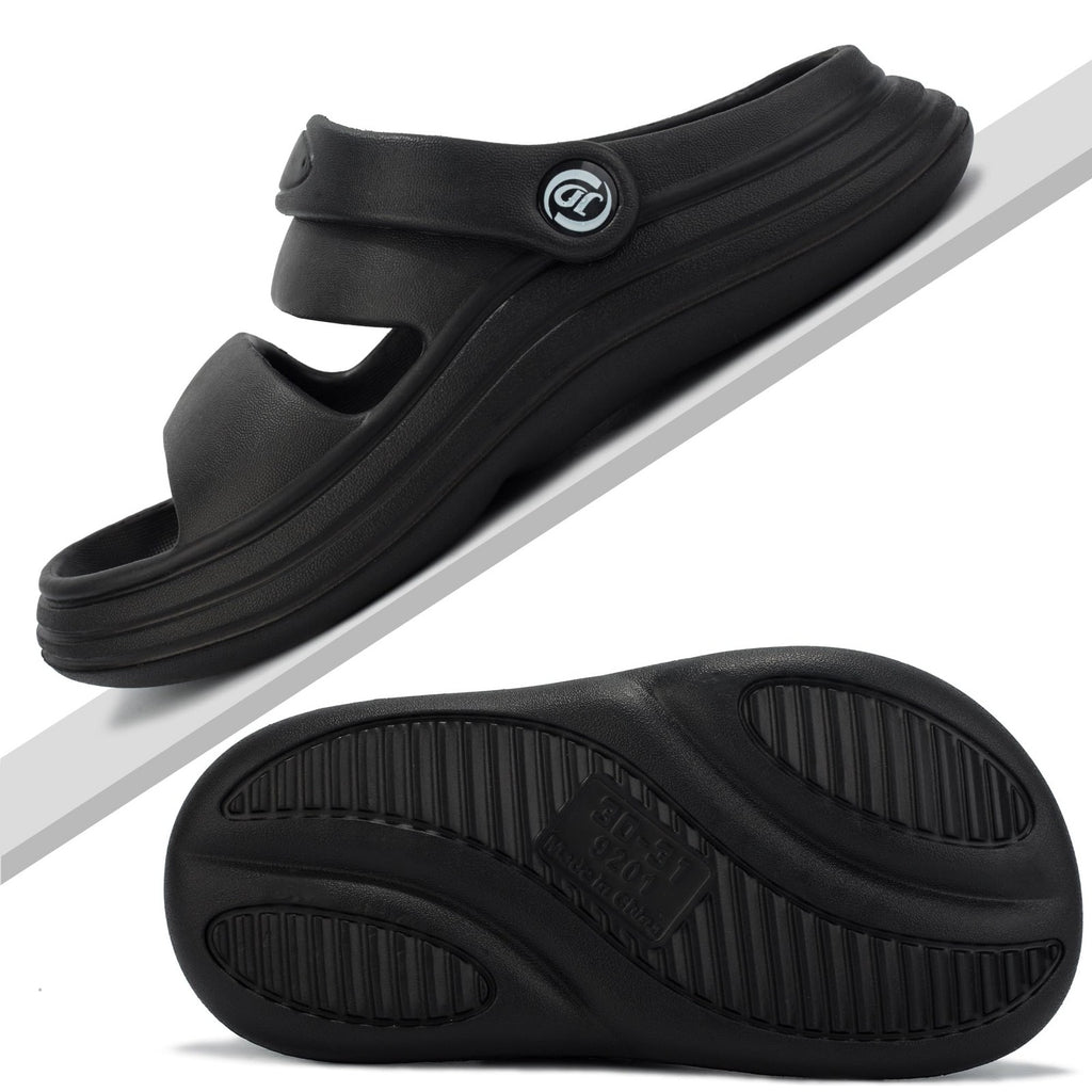 Axcone Kids Comfort Clogs Slippers Boys Girls Slides Shoes, Black-24/25