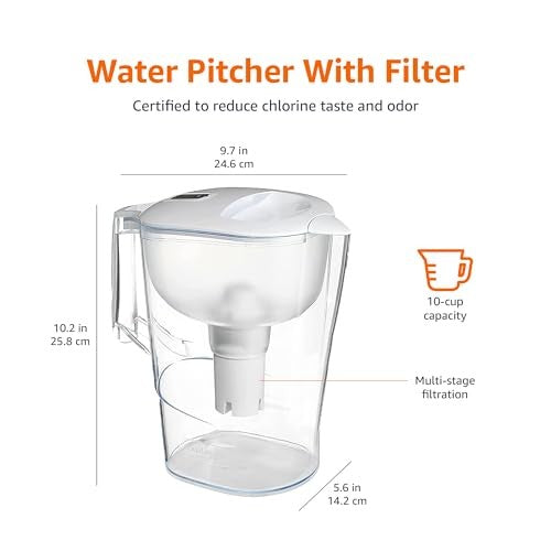 Plastic 10-Cup Pitcher w/ Filter, Compatible w/ Brita, Made in Europe