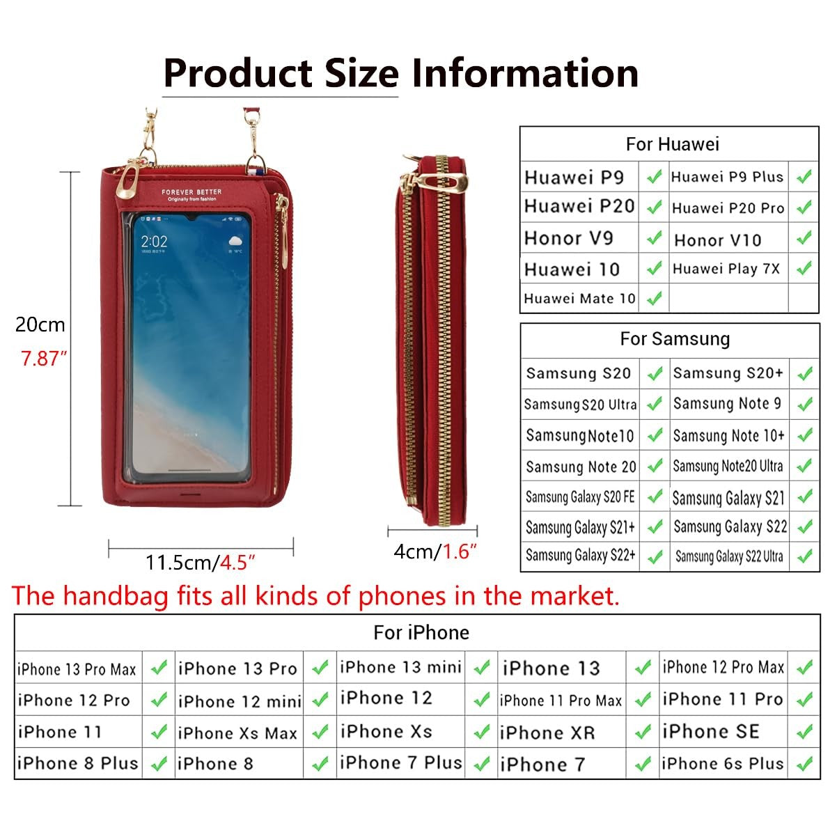 Red Faux Leather Small Crossbody Handbag for Women - Phone & Card Holder