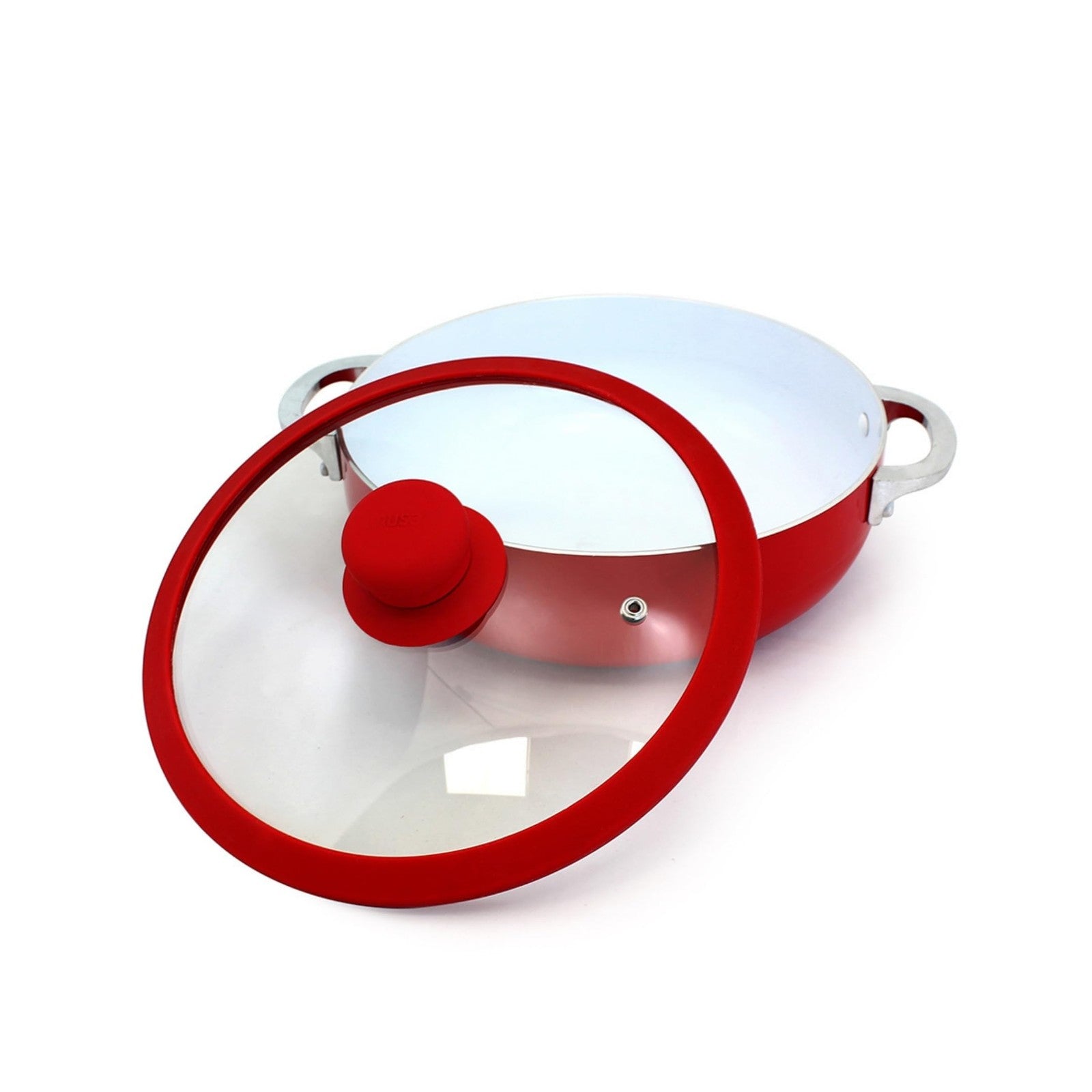 IMUSA 3.2Qt Red Ceramic Nonstick Caldero w/ Glass Lid & Silicone Rim