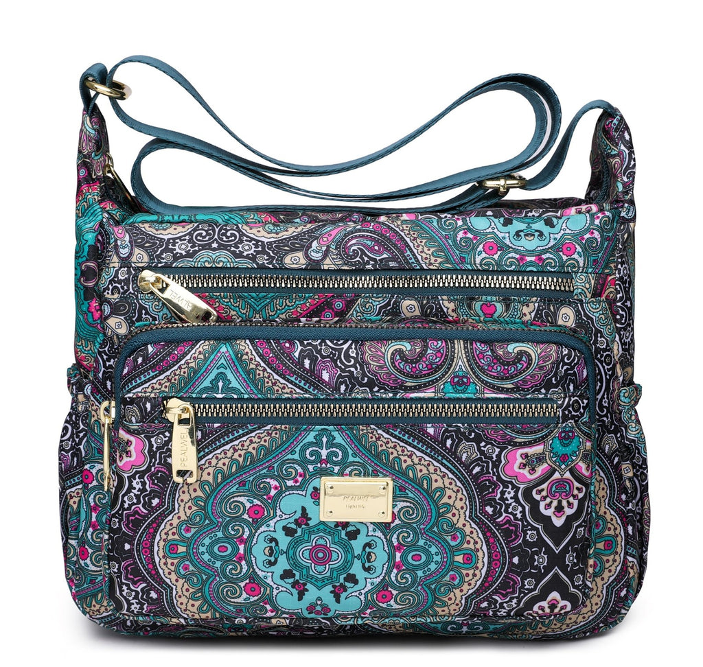 Pealwel Women's Crossbody Handbag, Lightweight Nylon, Black & Blue