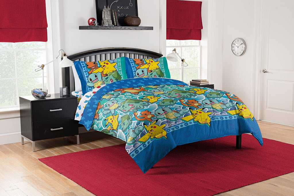 Northwest Pokemon Full Bed Set, Anime Comforter & Sheets, First Starters